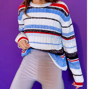 "Patriarchy, Plz" Vintage Striped Knit Sweater